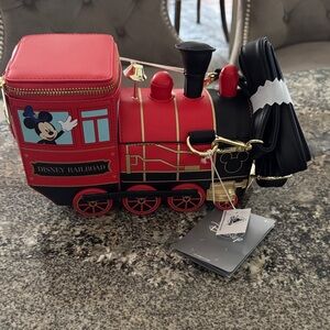 Disney Parks Loungefly Railroad Train Mickey Minnie Mouse Crossbody Bag NWT 2026